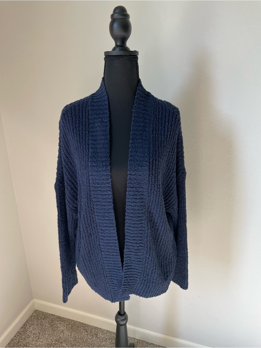 LOFT Navy Textured Open-Front Cardigan